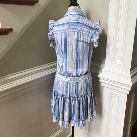 Misa Los Angeles Carlota Mini Dress Womens XS Blue White Stripe Ruffle Tiered - Picture 11 of 12